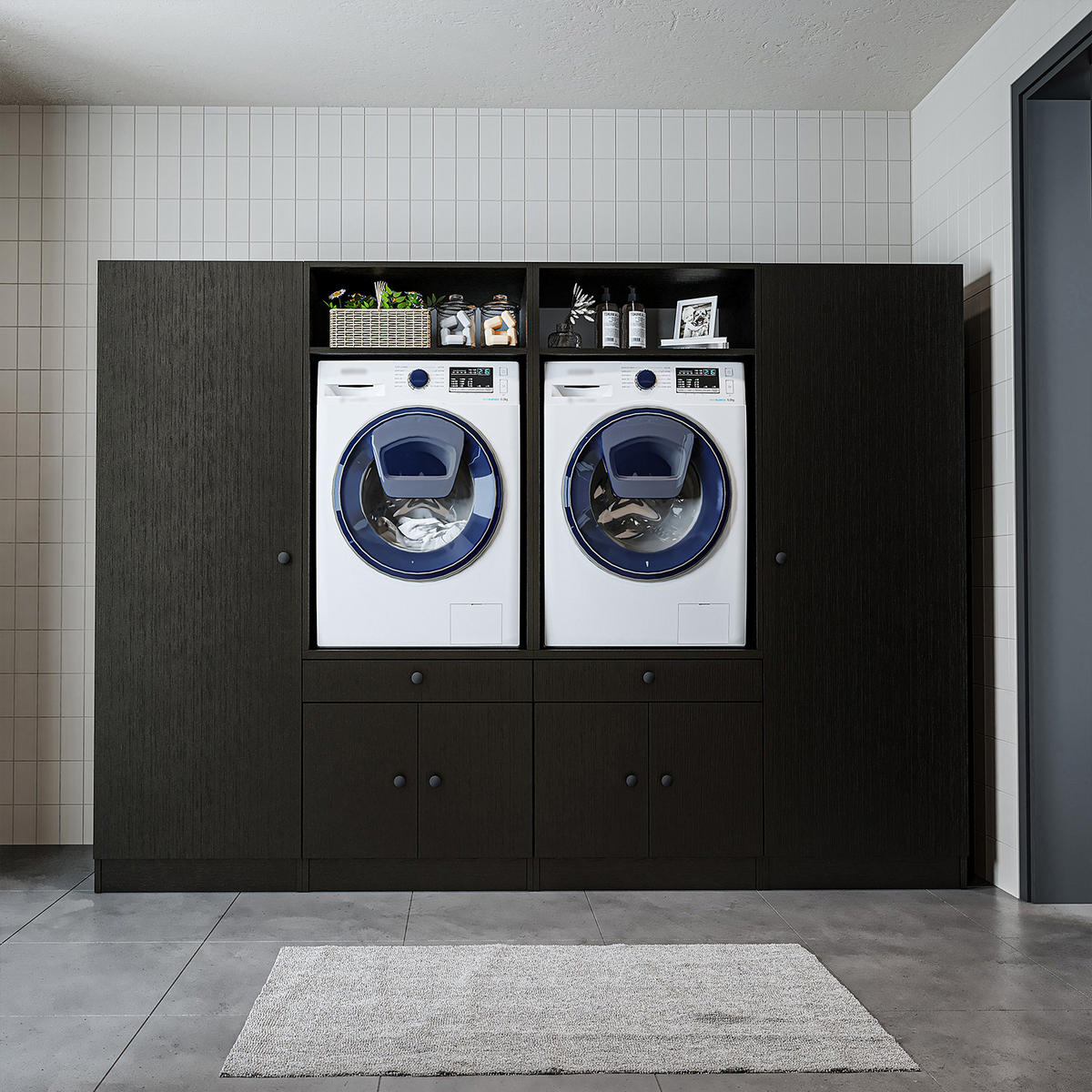 WASCHMASCHINENSCHRANK Serie 1 254cm Breit, 184cm Hoch - Schwarz, Holzwerkstoff (254/184/67cm)