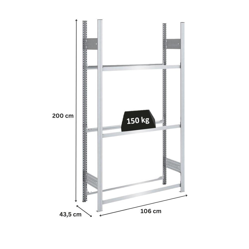 REIFENREGAL TIRE PRO 200x100x43cm 3 Ebenen 150kg Fachlast Bis zu 5 Reifen pro Ebene Verzinkt - Silberfarben, Metall (100/200/43cm) - PROREGAL