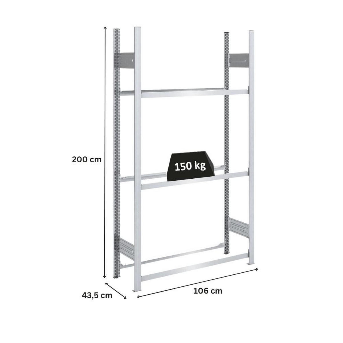 REIFENREGAL TIRE PRO 200x100x43cm 3 Ebenen 150kg Fachlast Bis zu 5 Reifen pro Ebene Verzinkt - Silberfarben, Metall (100/200/43cm) - PROREGAL
