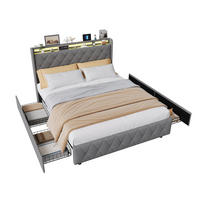 POLSTERBETT 140x200 cm, 4 Schubladen mit Rollen, RGB LED, USB-/Typ-C-Anschlüsse,Samtstoff, Grau - Grau, Holz (140/200cm) - BRILVERDE