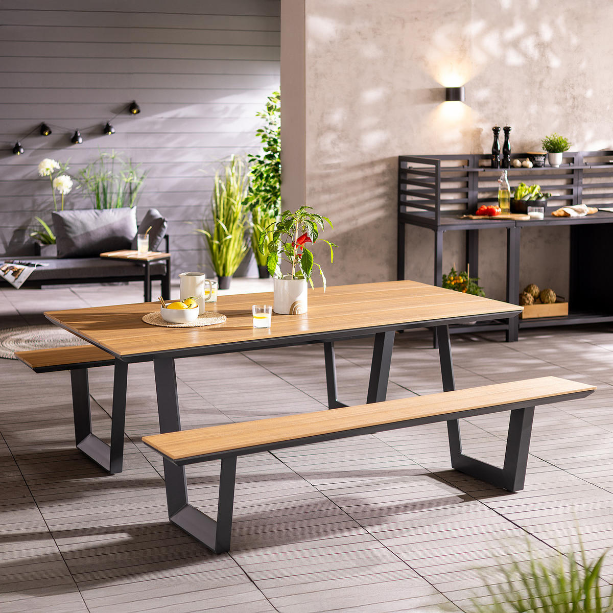 GARTENSITZGRUPPE - Polywood / Aluminium - Braun / Anthrazit - Anthrazit/Braun, Holzwerkstoff/Metall - home24