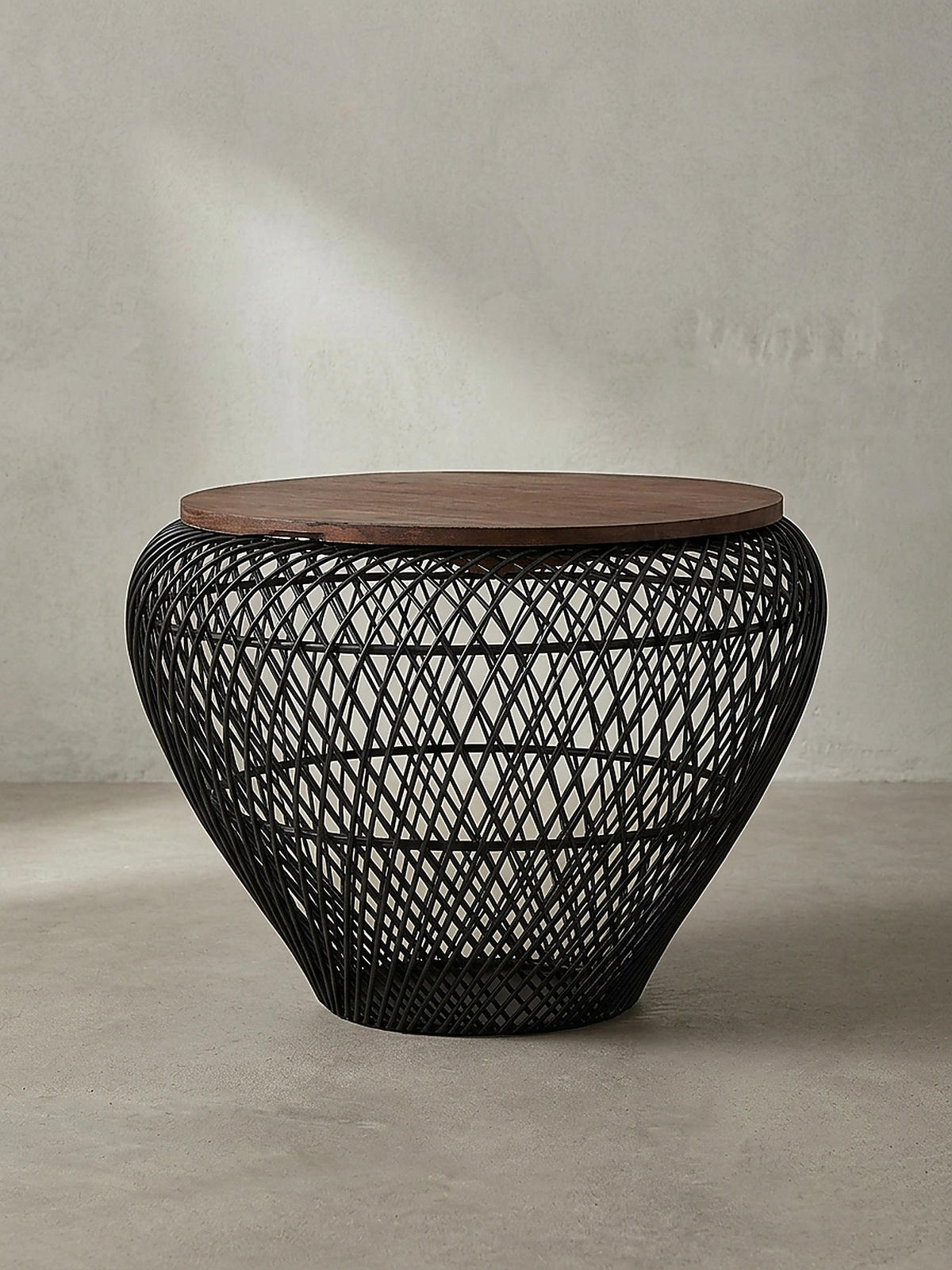 COUCHTISCH Rund mit Stauraum, Holz-Metallgestell, Mango-Massivholz, Schwarz 60x60x45 cm - Schwarz, Holz/Metall (60/60/45cm) - KADIMA DESIGN