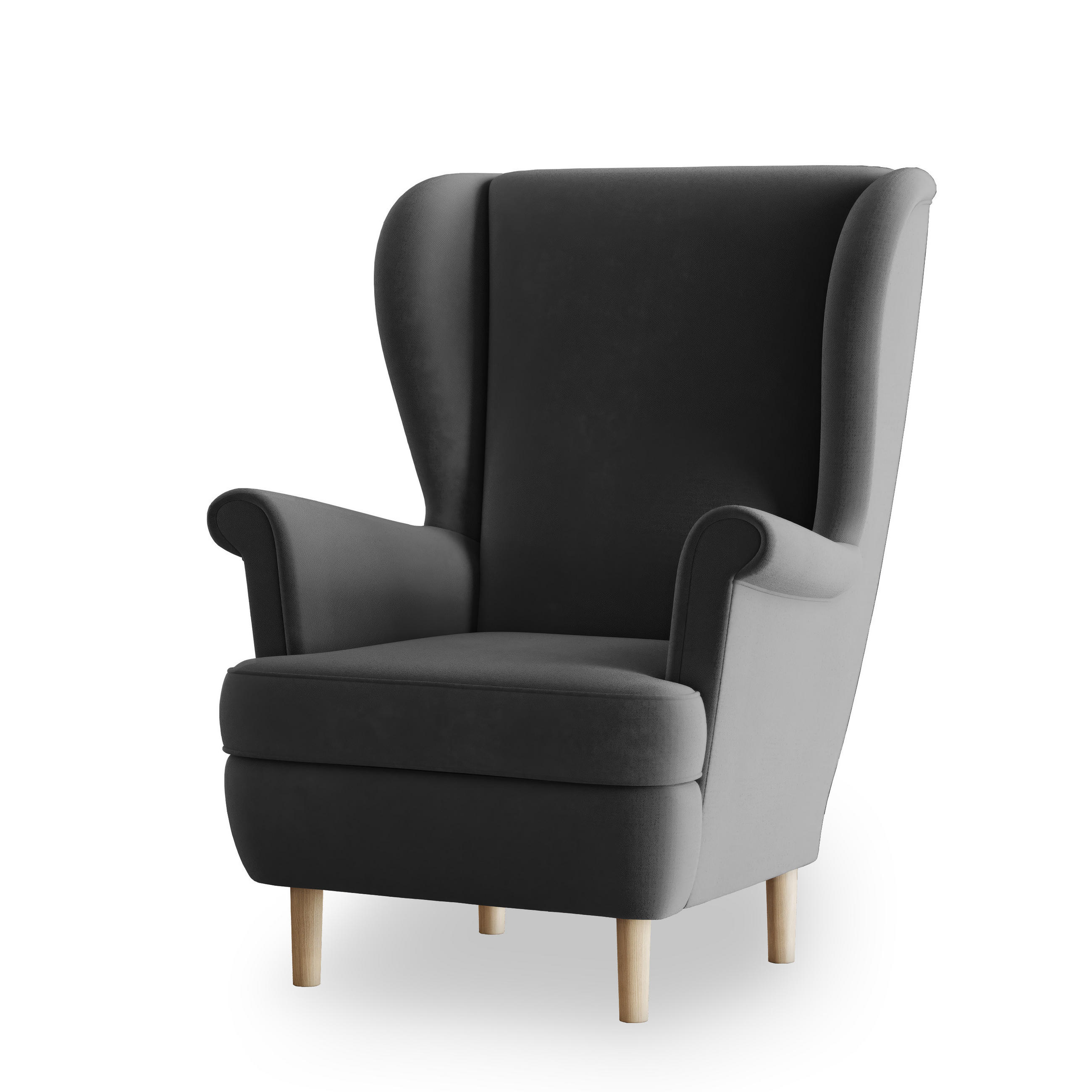 SESSEL LENTIO Ohrensessel Polstersessel, Grau - Grau, Holz/Holzwerkstoff (75/103/75cm) - MASSENO