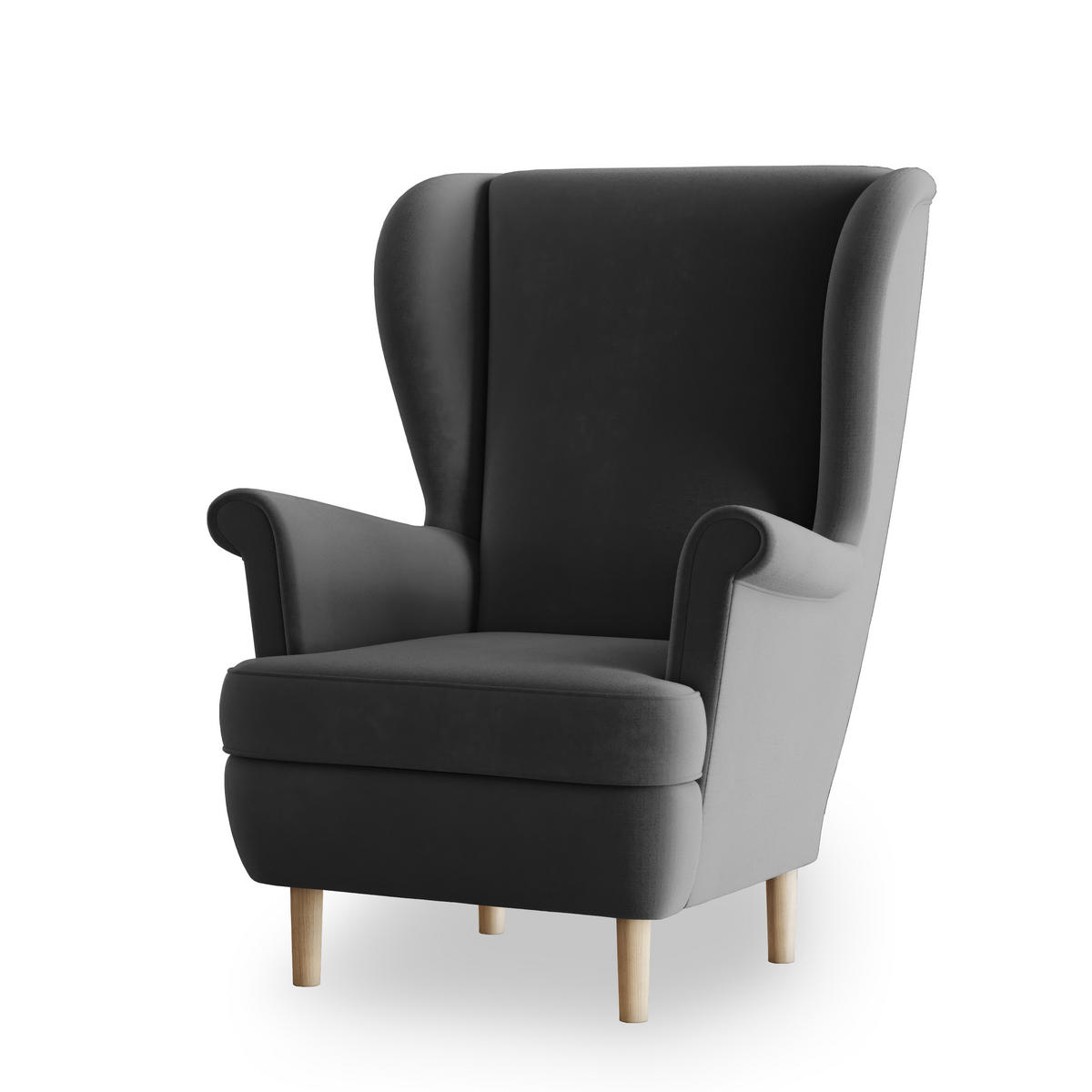 SESSEL LENTIO Ohrensessel Polstersessel, Grau - Grau, Holz/Holzwerkstoff (75/103/75cm) - MASSENO