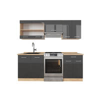 KÜCHENZEILE R-Line Anthrazit Hochglanz/Goldkraft Eiche 200 cm ohne Arbeitsplatte - Honigeiche/Schwarz Hochglanz, Holzwerkstoff (200/81.6/46cm) - Vicco