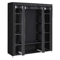 STOFFKLEIDERSCHRANK mit 12 Ebenen und Kleiderstange - L150 cm - Schwarz, Metall (45/175/150cm) - Calicosy