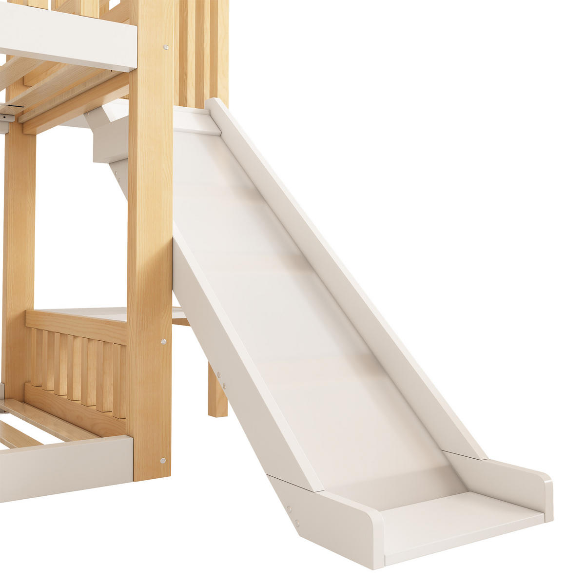 SPIELBETT 90/200 cm DE-00837, in Weiß & Natur,Rutsche und Giebeldach - Naturfarben, Holz (90/190cm) - ComfortXL