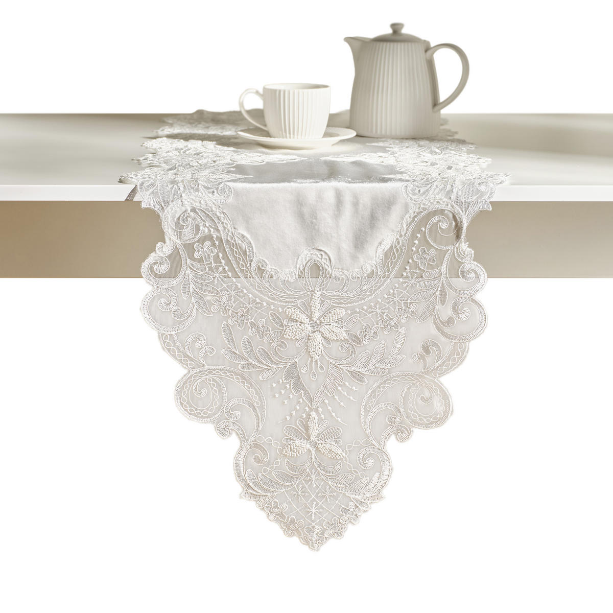 TISCHLÄUFER Perlis 43x155cm, Weiß - Weiß, Textil (155/43/1cm) - home&you