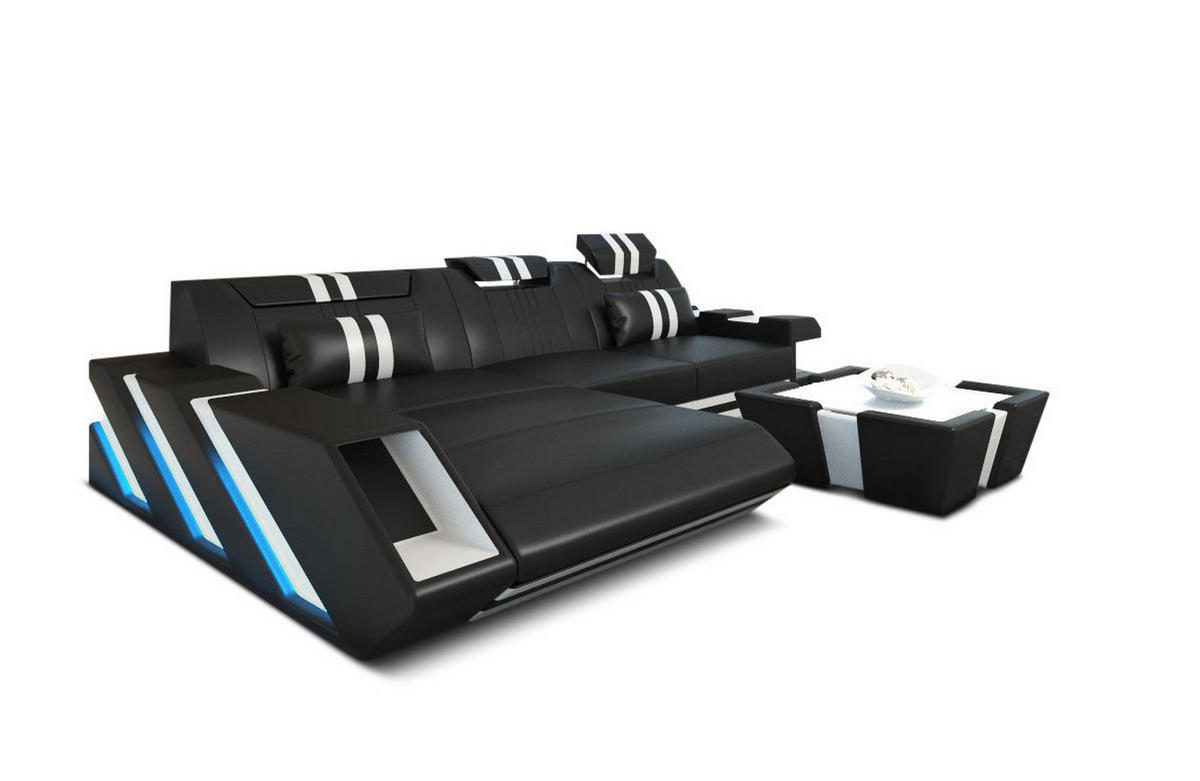 ECKSOFA Apollonia L - Schwarz, Leder (295/190cm) - Sofa Dreams