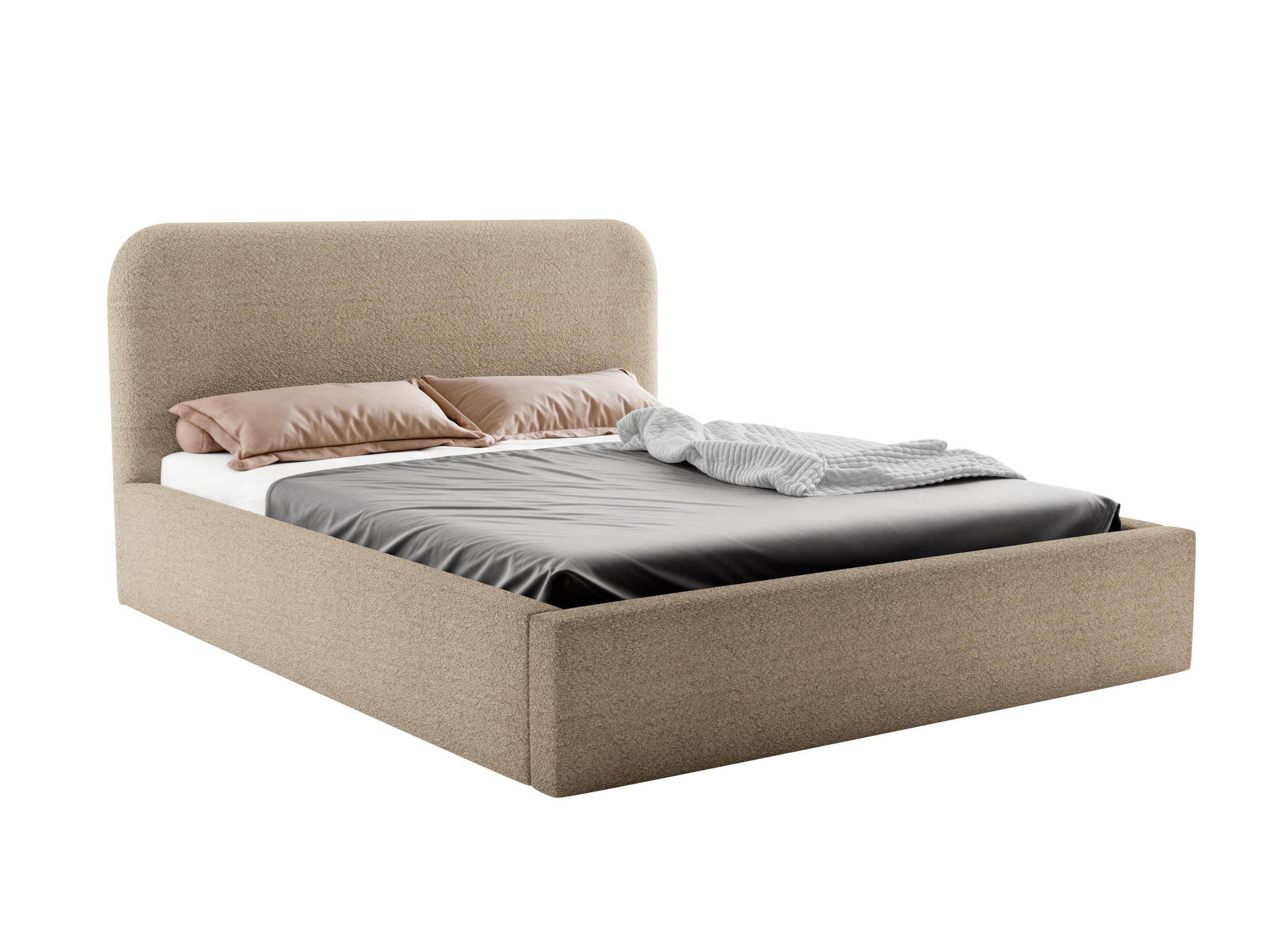 POLSTERBETT LAVINO 180x200 mit Bettkasten & Metallgestell – Bouclé Stoff MONTE Taupe - Taupe, Textil (180/200cm) - Luxkor24