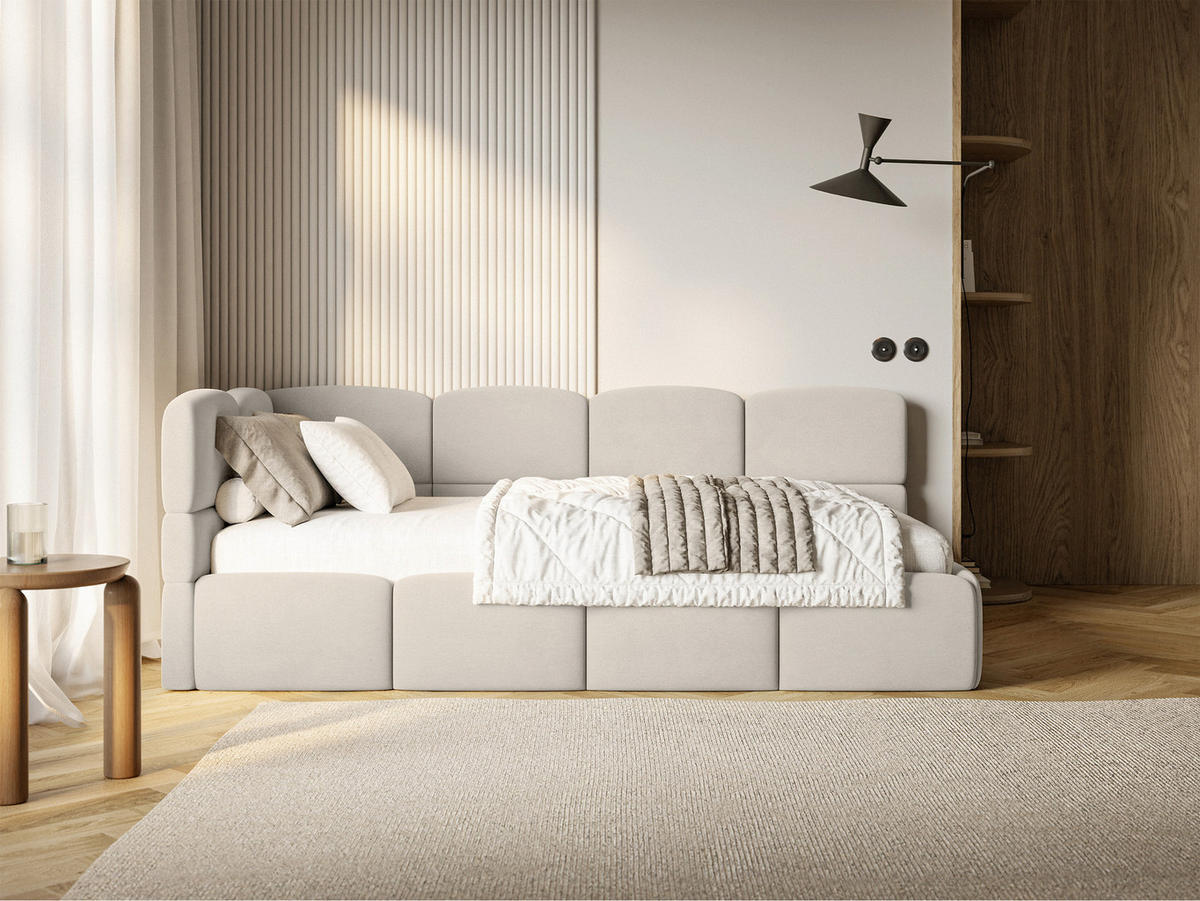 ŠTUDENTSKÁ POSTEĽ Cloudy svetlobéžová 90x200 cm, záhlavie vľavo, zamat - čierna/écru, textil/plast (90/200cm) - Selsey