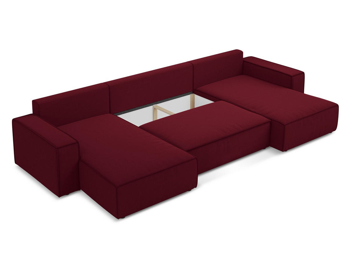 WOHNLANDSCHAFT Samt Stoff Rot - Bordeaux/Rot, Kunststoff/Textil (398/82/185cm) - Makamii