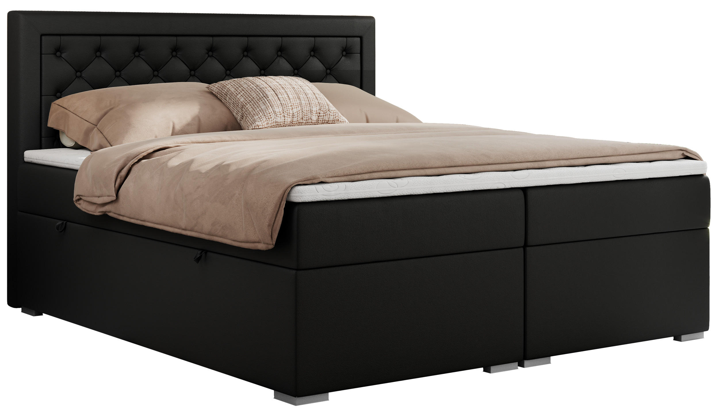 BOXBETT JASIR 120/200 - Schwarz Kunstleder - H3 - Schwarz, Holz/Textil (120/200cm) - MKS
