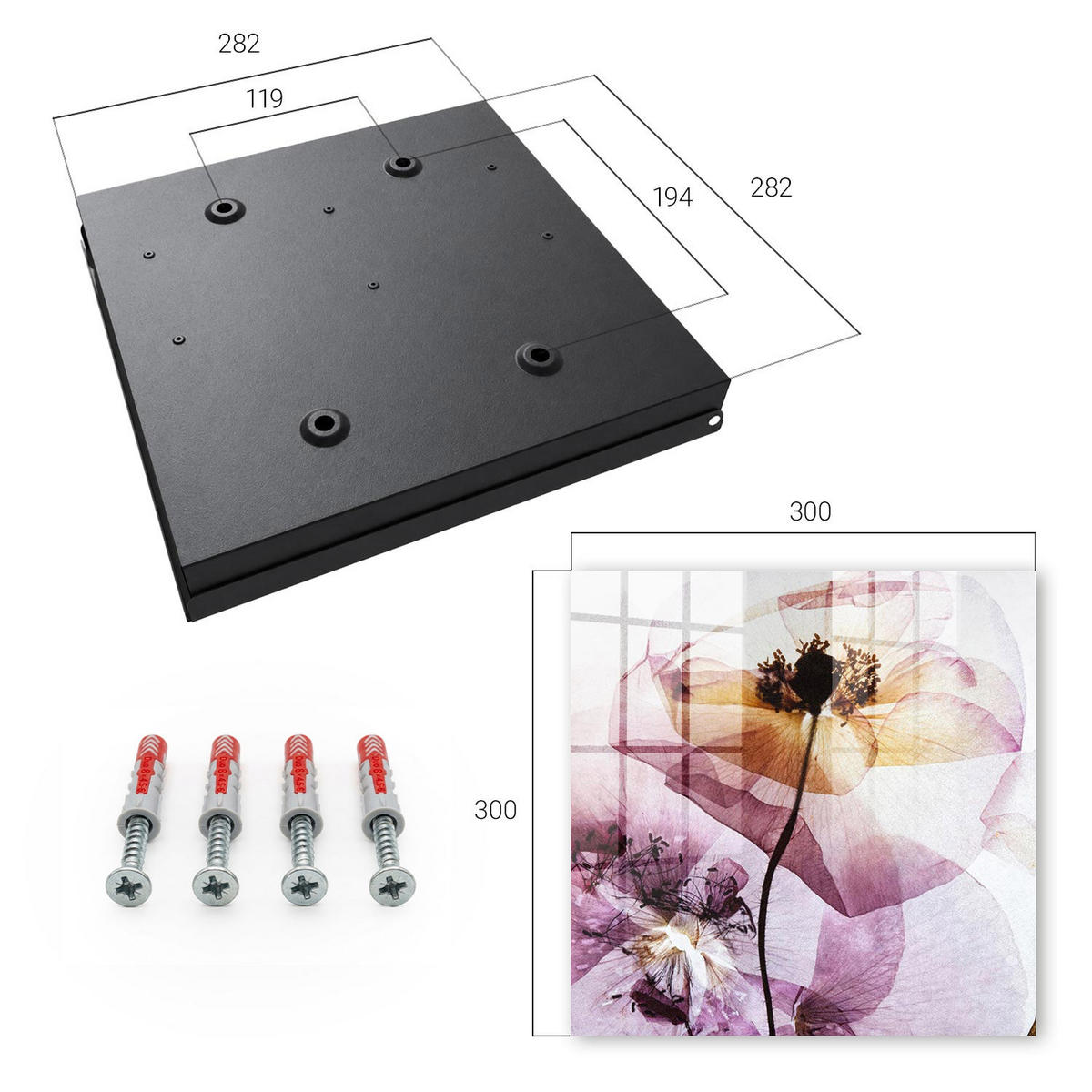 SCHLÜSSELBOX Schwarz 30x30 cm- Türöffnung nach rechts - Florale Eleganz - Lila, Metall (30/30/5cm) - TULUP