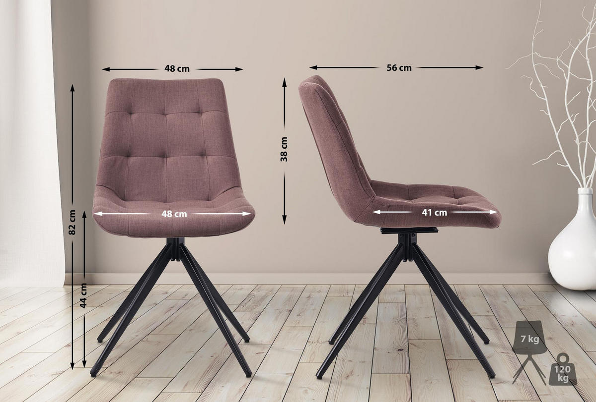 DREHSTUHL Stoff braun - Schwarz/Braun, Textil/Metall (48/82/56cm) - CLP