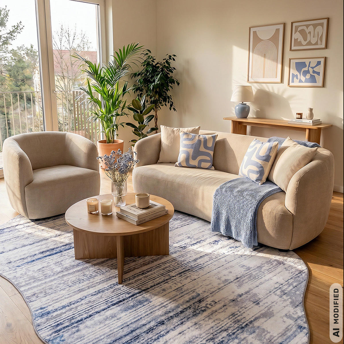 TEPPICH Arona Albi Mazovia Unregelmäßige Form 120x160cm Weiß Blau Abstrakt Kurzflor - Weiß, Textil (120/160cm) - Mazovia
