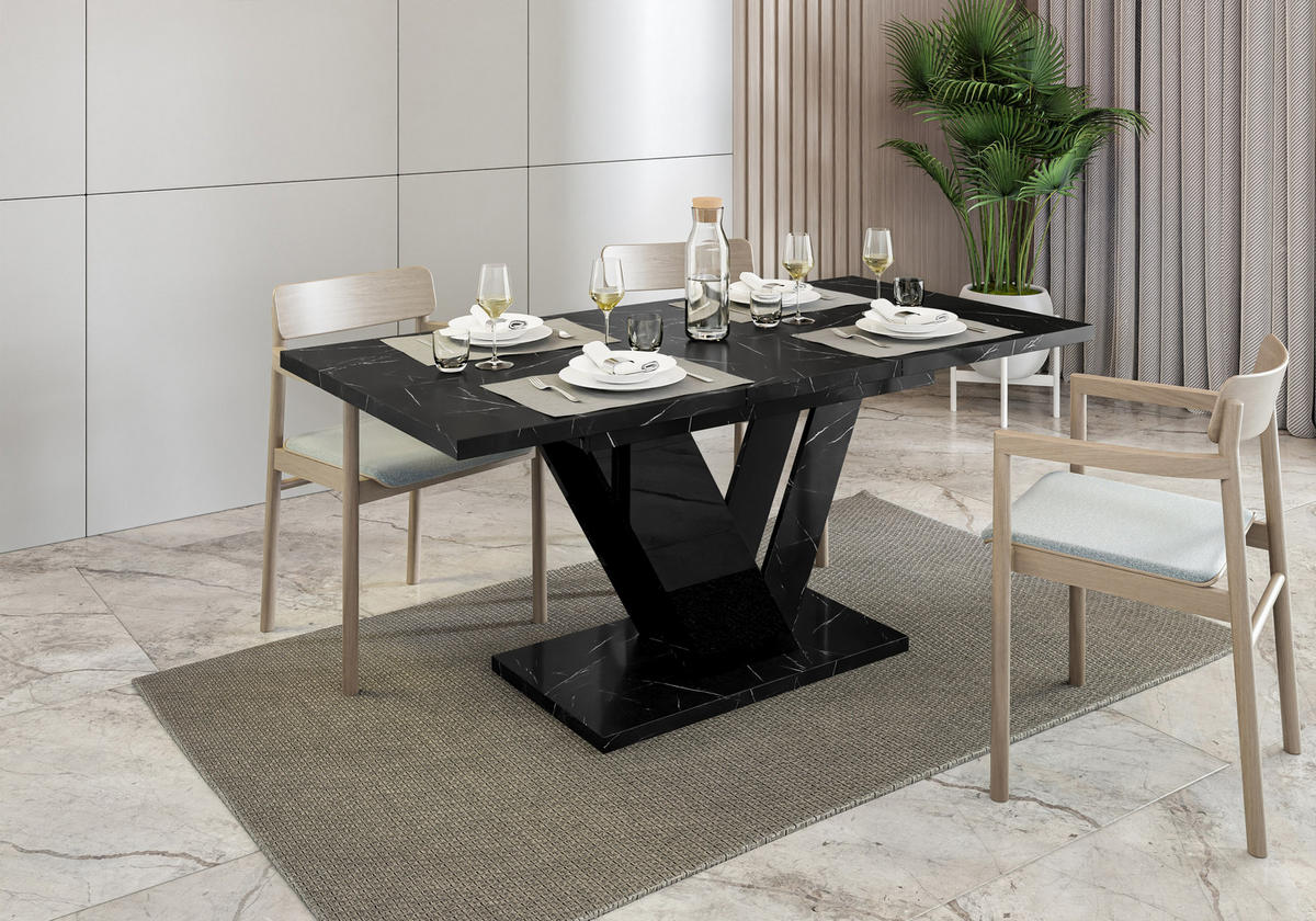 ESSTISCH Royal Schwarz Marmoptik Ausziehbar 120 - 160 cm - Schwarz, Holzwerkstoff (120/80/76cm) - PROSPERO