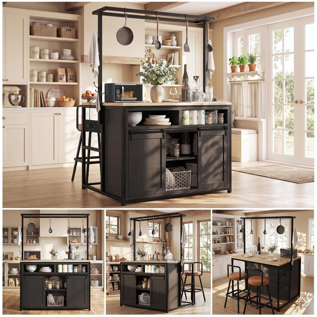 KÜCHENINSEL Küchenschrank mit Arbeitsplatte STROMANSCHLUSS Holzoptik Schwarz 107/62/183 cm - Schwarz, Kunststoff (62/183/107cm) - Rolipo