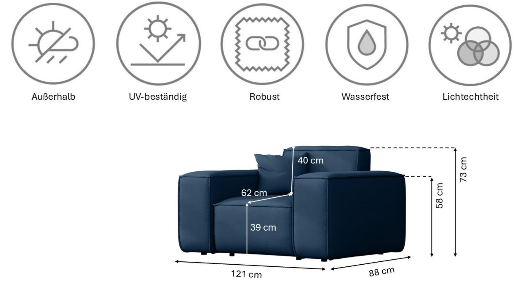 Thumbnail - Kaiser Möbel Gartensessel, Blau, Holz, 121x73x88 cm, Loungemöbel, Loungesessel