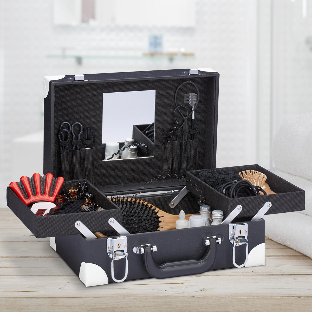 KOSMETIKKOFFER - Schwarz, Glas/Kunststoff (31/12.5/23cm) - Relaxdays