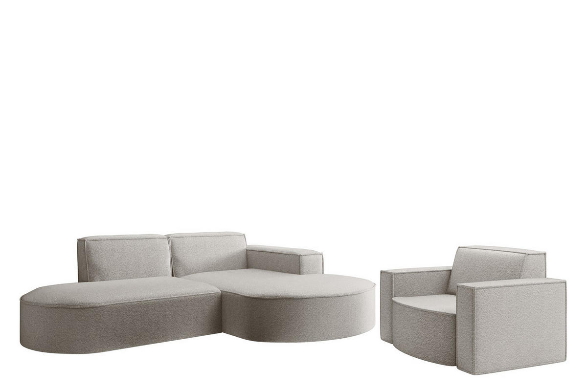SOFASET Palma Ecksofa Sessel Ascot - Perlmutt, Holzwerkstoff/Textil (236/78/165cm) - Fun Möbel