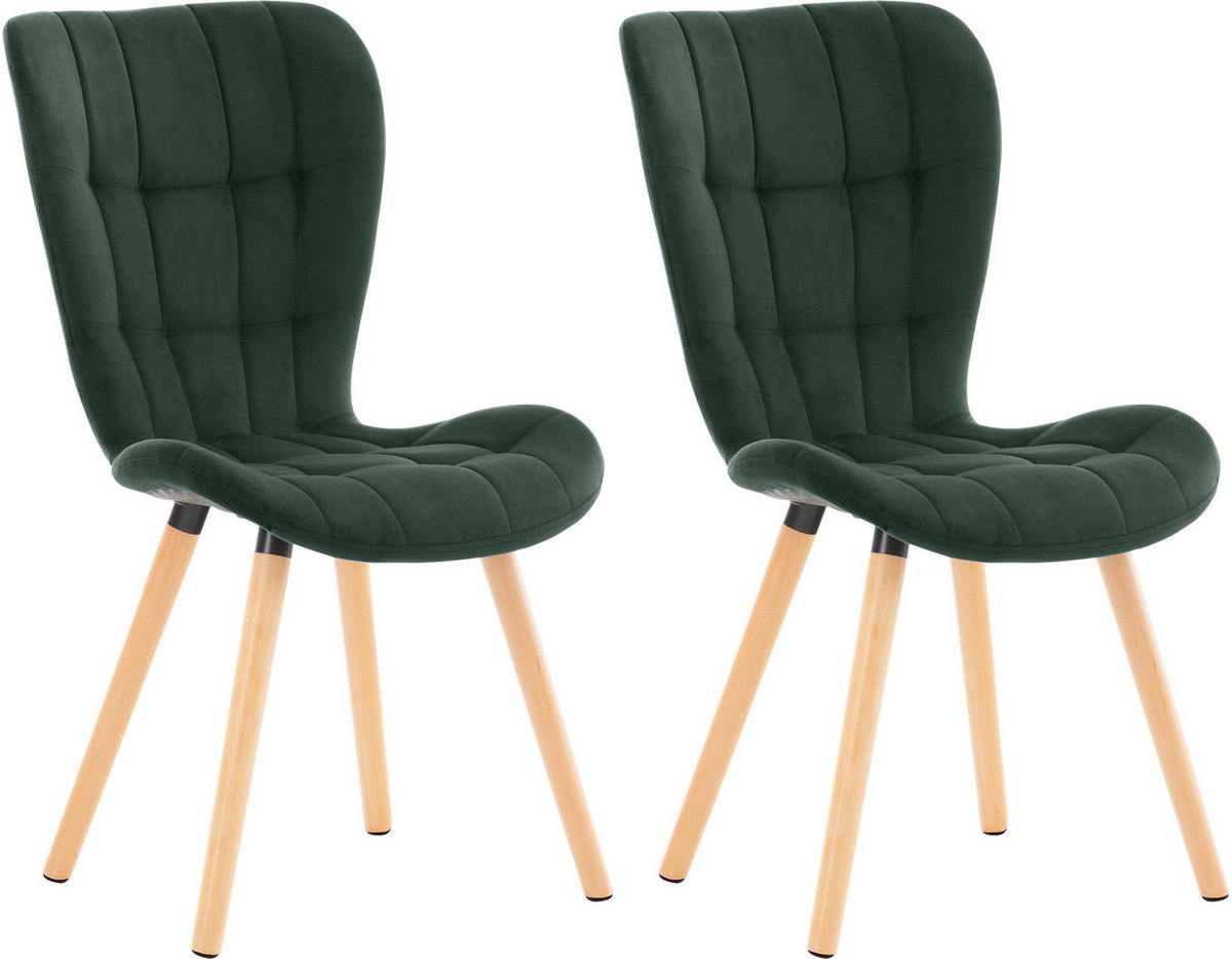 STUHL 2er Set Samt grün - Eukalyptusholzfarben/Grün, Holz/Textil (50/88/63cm) - CLP
