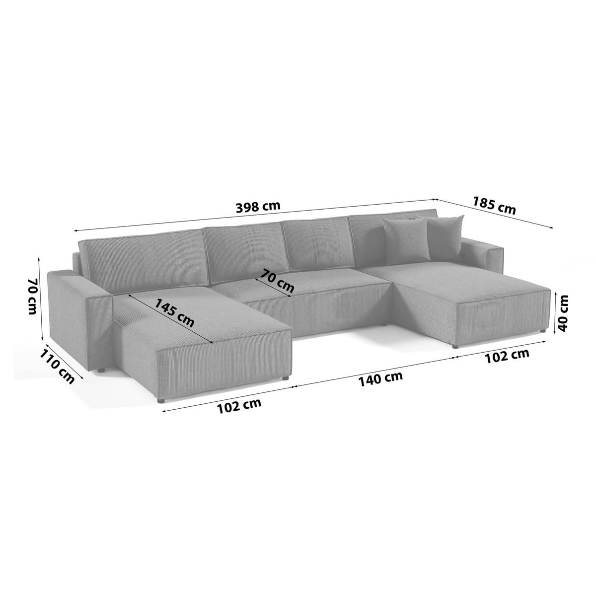WOHNLANDSCHAFT Sekwana U Grau - Braun, Naturmaterialien (185/70/398cm) - Fedve