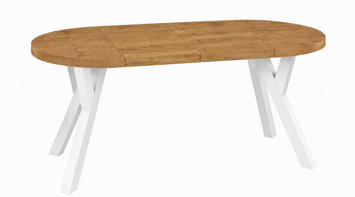 ESSTISCH ausziehbar rund ATO, 100-200 cm, Dekor Lancelot, weiße Holzbeine - Weiß/Braun, Holzwerkstoff/Buchenholz (100/100/77cm) - VENASI MÖBEL