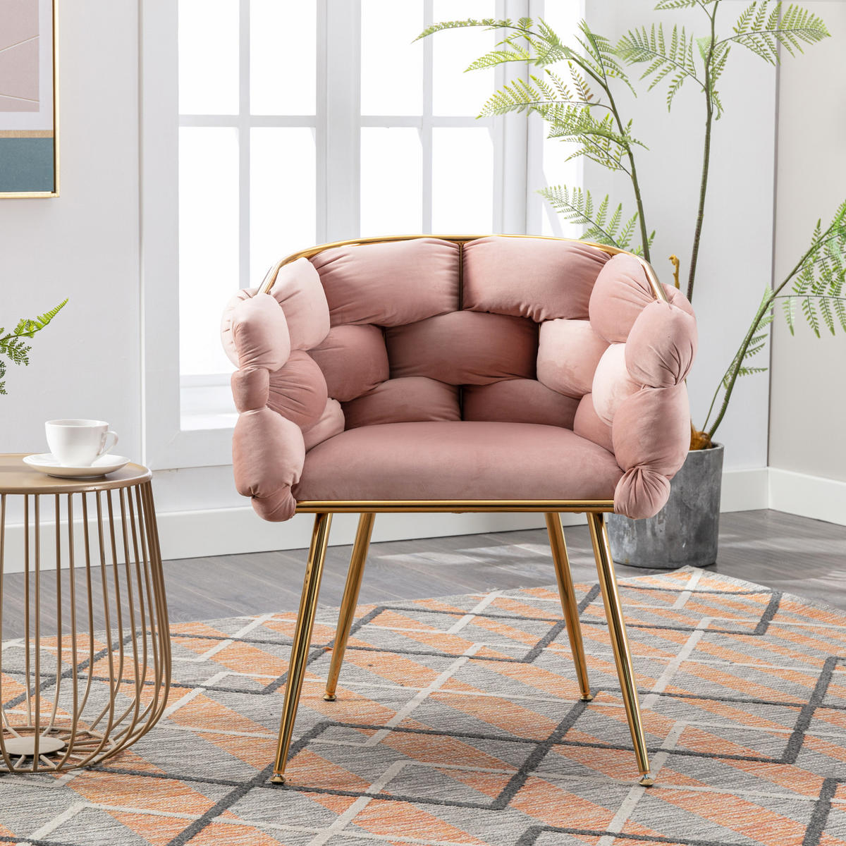 SESSEL Samt Pink mit Metallgestell für Schlafzimmer, Wohnzimmer, Esszimmer - Rosa, Textil/Metall (73/75/56cm) - WISHDOR