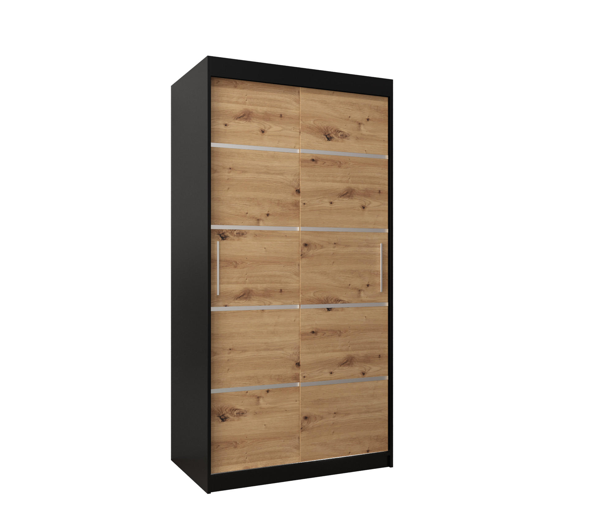Abiks Möbel Schwebetürenschrank Schwarz, Eiche Artisan, Silber 100x200x62 cm