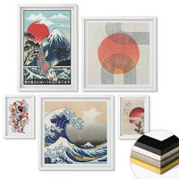 WANDBILDER 5er-Set - 50x50 cm & 20x30 cm & 40x60 cm Weißer Rahmen - Illustrationen von Fischbergen, die sich in Japan ausbreiten - Weiß, Kunststoff (40/60cm) - ArtPrintCave