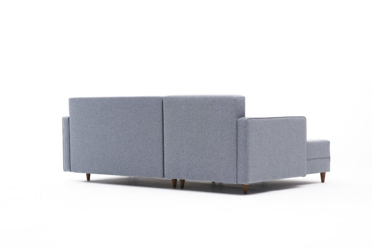 ECKSOFA mit Schlaffunktion, 215 cm Gesamtbreite - Blau/Braun, Holz/Buchenholz (215/150cm) - myHomelando