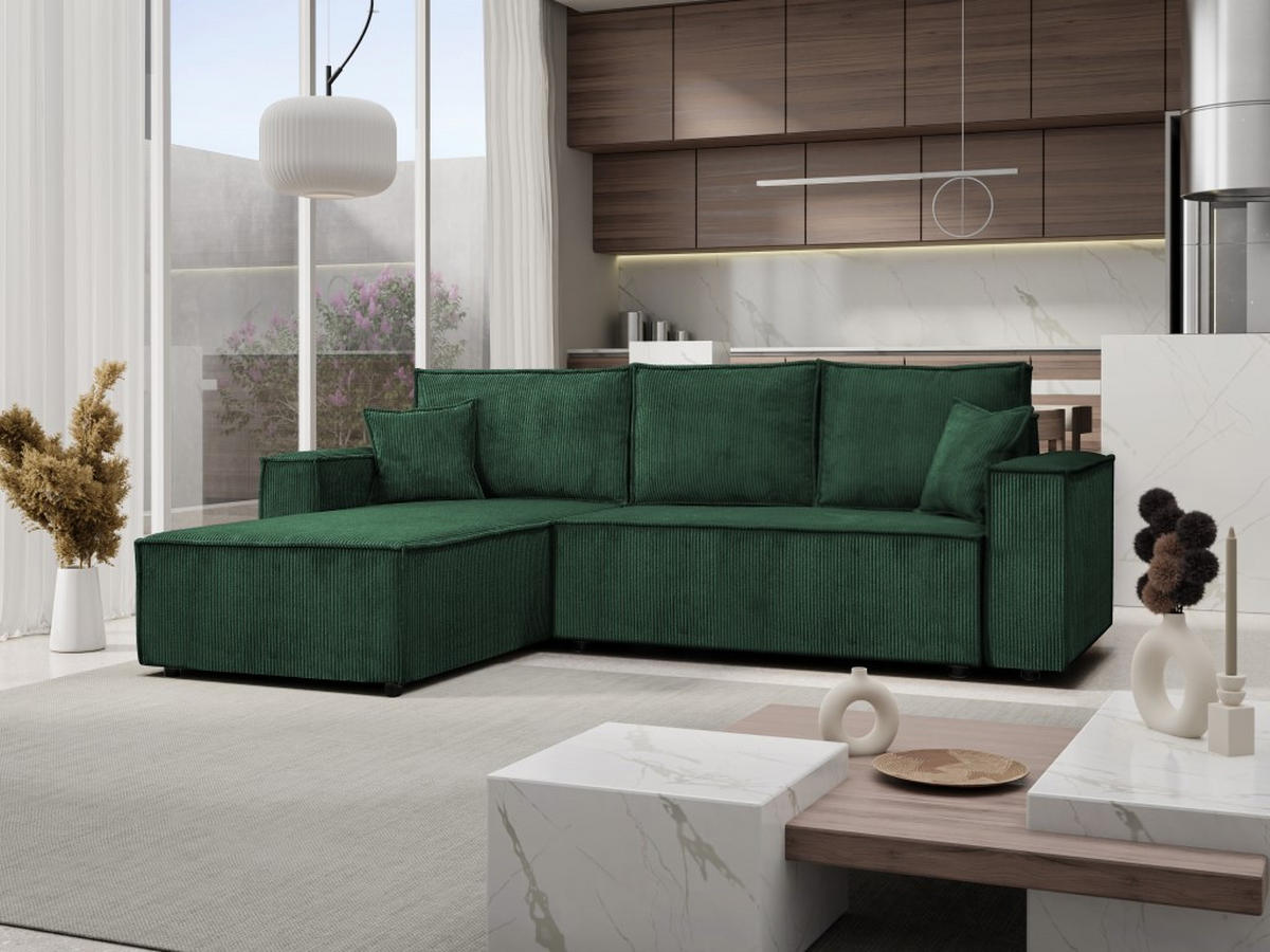 ECKSOFA Passio L-Form mit Schlaffunktion und Bettkasten 275 cm grün - Grün, Kunststoff (275/190cm) - Margaret Hadas24