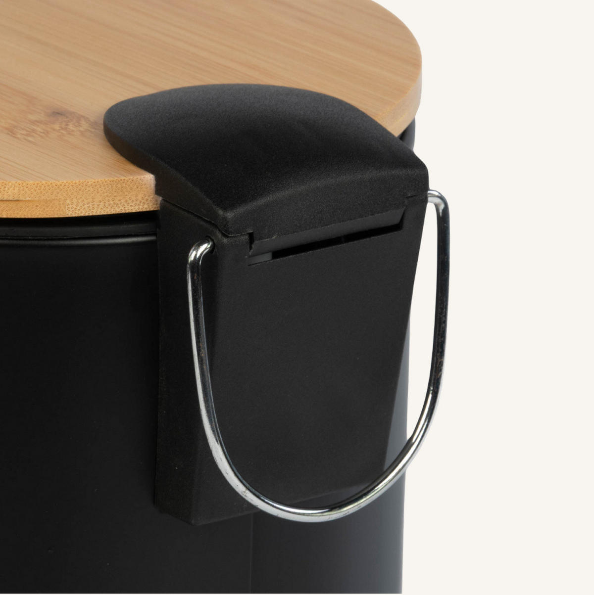 MÜLLEIMER Bambus Zetru 3 l - Schwarz, Metall (17/25/22cm) - NUXIO
