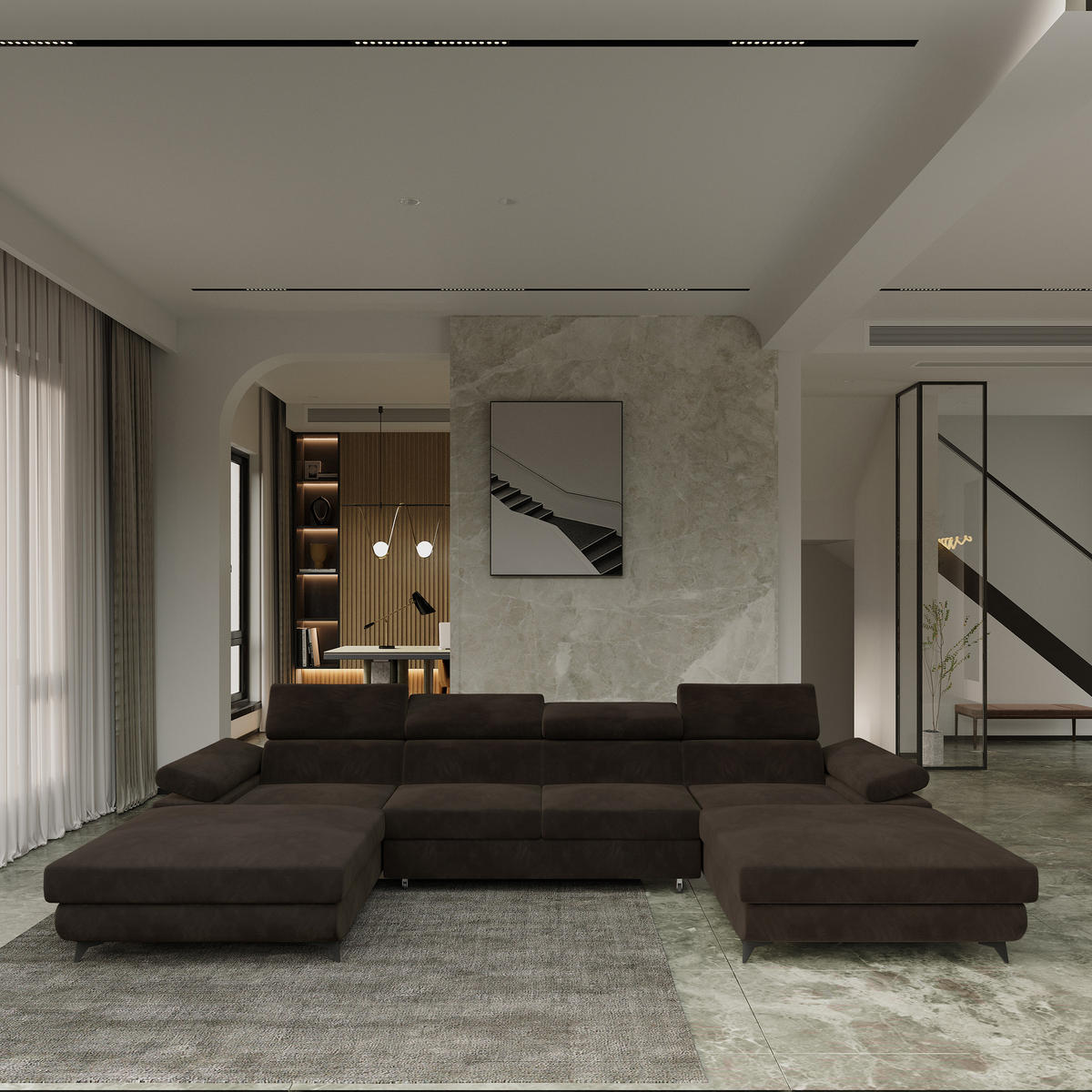 ROHOVÁ SEDAČKA DETTI hnědá - černá/hnědá, kov/dřevo (339/190cm) - MASSENO