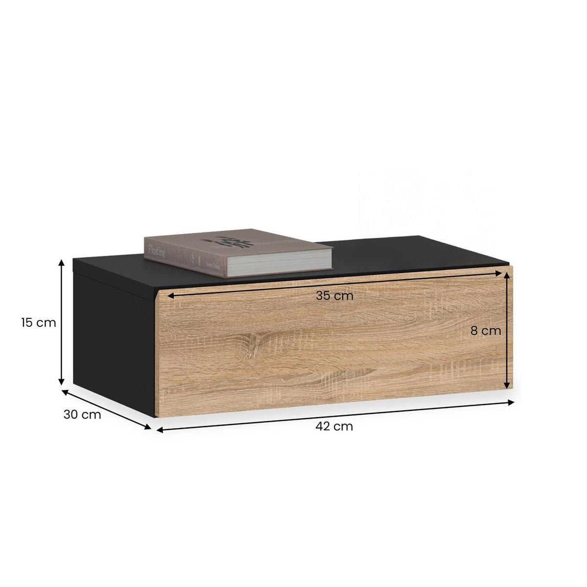 HÄNGENDER NACHTTISCH ANNE - Schwarz/Sonoma Eiche, Holzwerkstoff (42/14/30cm) - CARO-Möbel