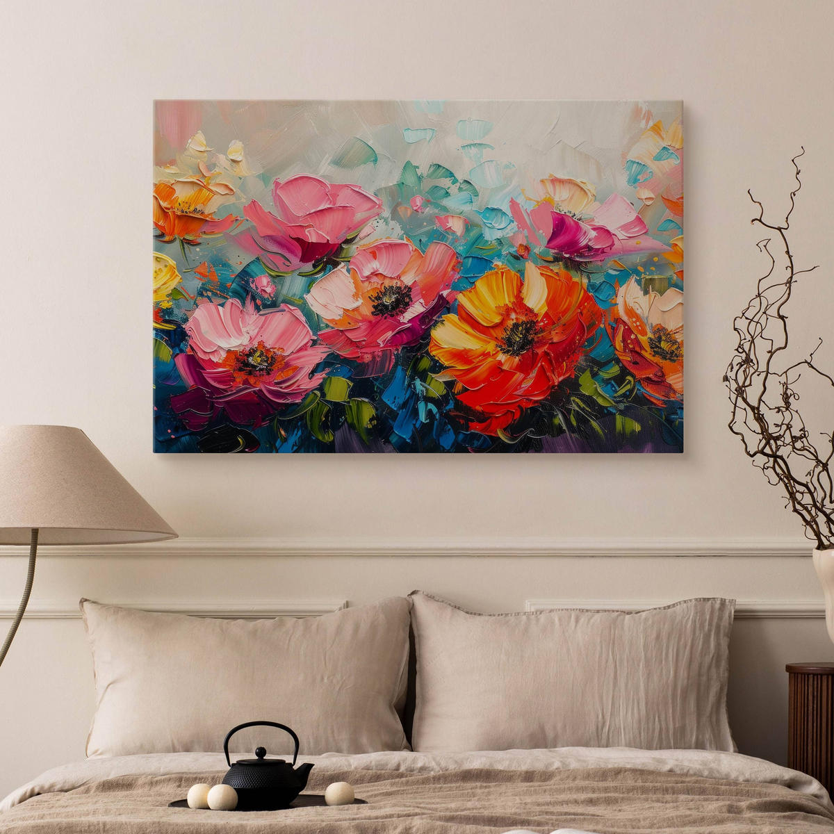 LEINWANDBILD bunte BLUMEN Abstraktion Malarei 70x50cm - Rot/Violett, Textil (70/50cm) - Muralo