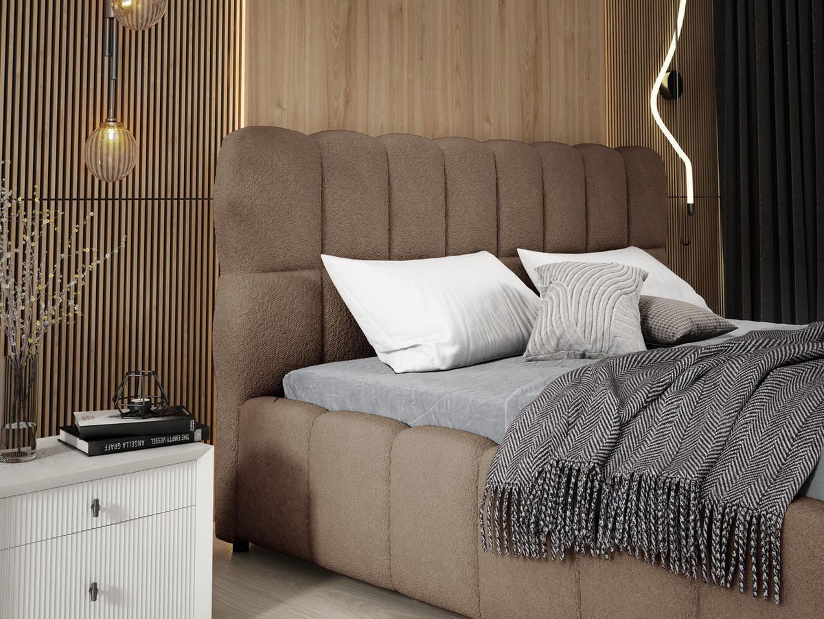 POLSTERBETT 180x200 cm Avilla mit Bettkasten, Lattenrost, Boucle, Braun - Braun, Holz/Textil (180/200cm) - Emporius