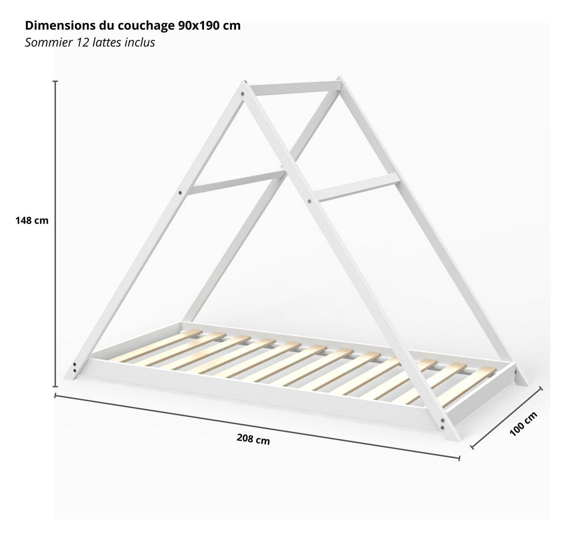 HAUSBETT APACHE MIT LATTENROST/ KINDERBETT 90X190 - WEISS - Weiß, Holz (100/148/208cm) - Weber Industries