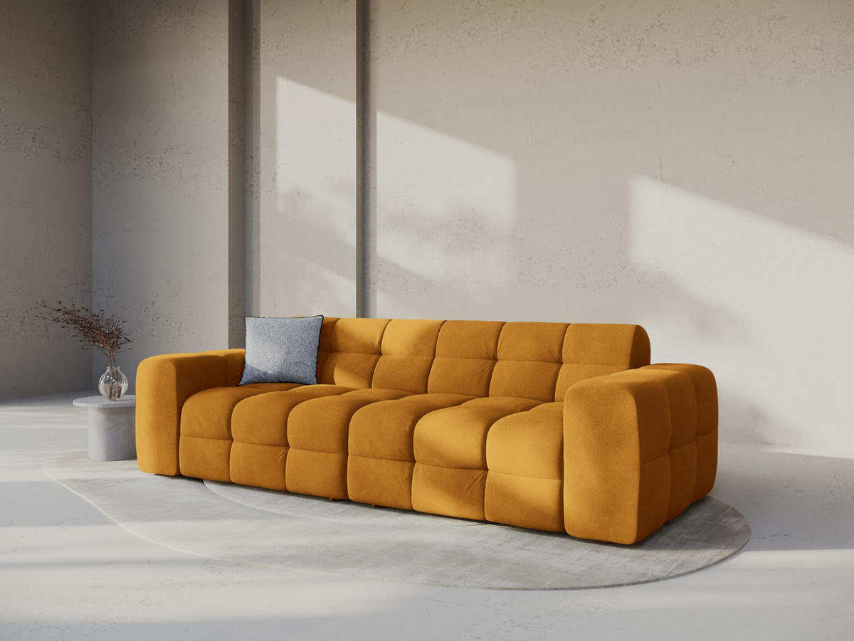 SOFA Kendal aus Samt senf 4 Sitzplätze - Dunkelgelb, Textil (255/79/103cm) - Micadoni