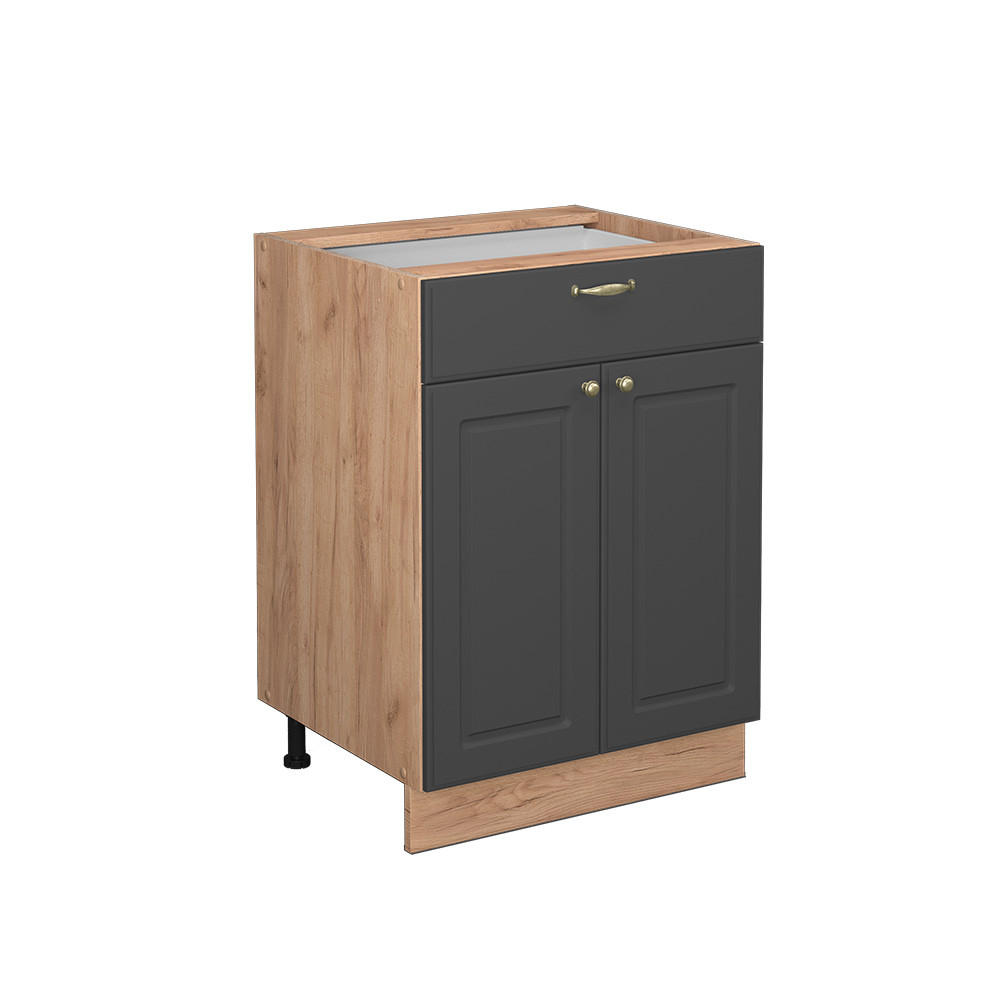 KÜCHENUNTERSCHRANK Fame-Line Anthrazit-Gold 60 cm mit Schublade ohne AP - Honigeiche/Anthrazit, Holzwerkstoff (60/82/51.6cm) - Vicco