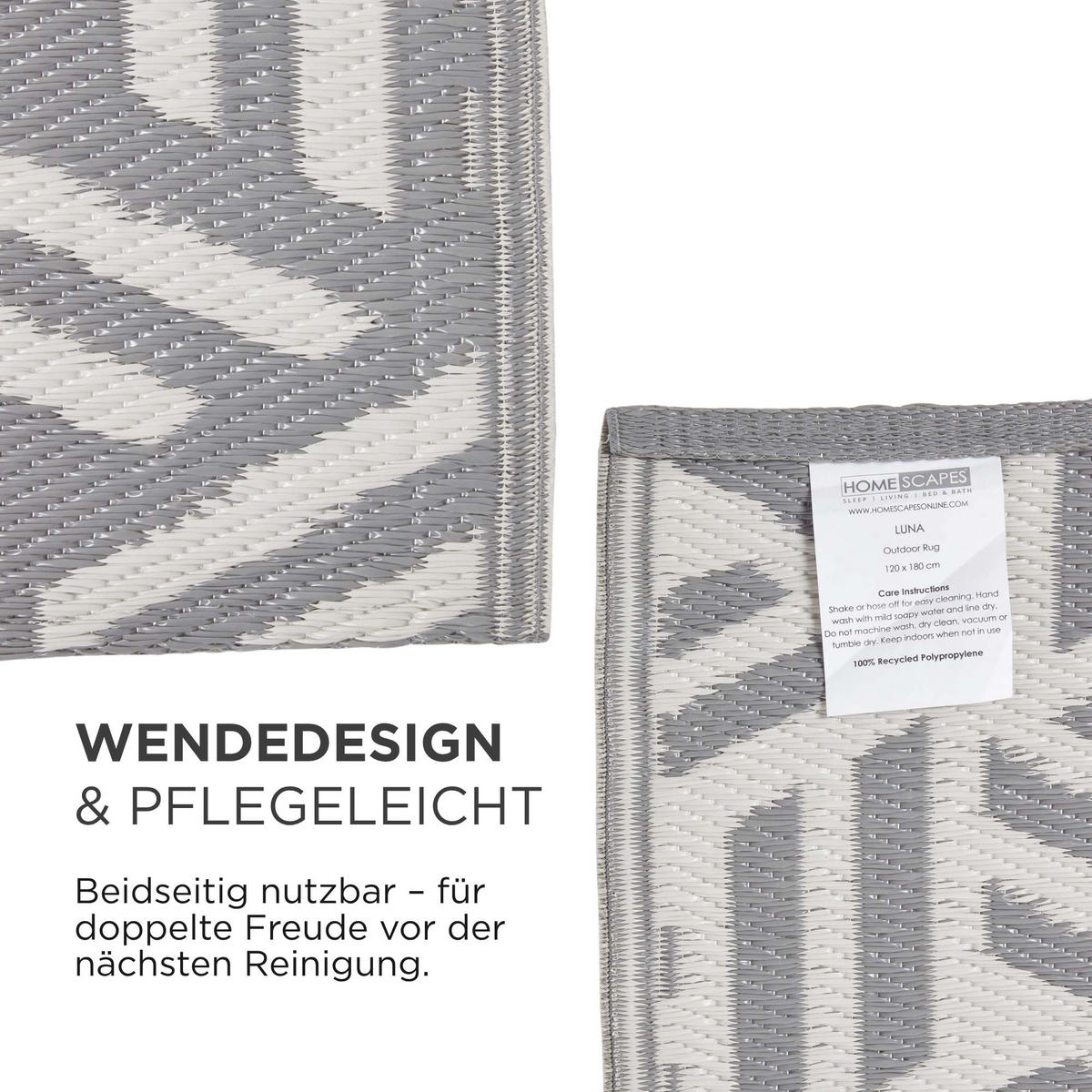 OUTDOORTEPPICH Luna geometrisch gemustert 120/180 cm - Grau, Kunststoff (120/180cm) - Homescapes