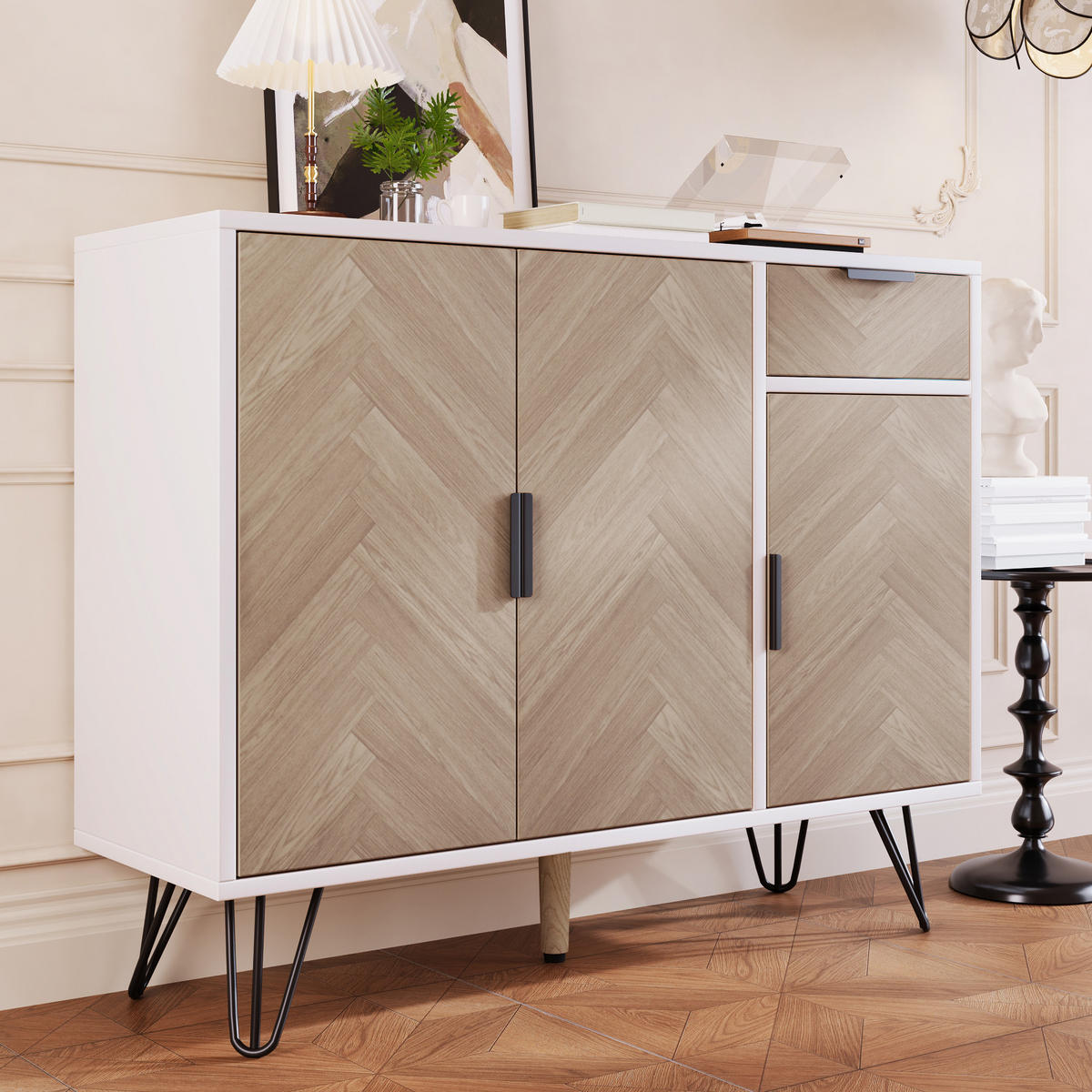 SIDEBOARD aus MDF/Spanplatte in Weiß und Holzoptik, mit Schublade, 90/30/71,5 cm, Weiß und Holzoptik - Naturfarben, Holzwerkstoff (30/71.5/90cm) - Redom