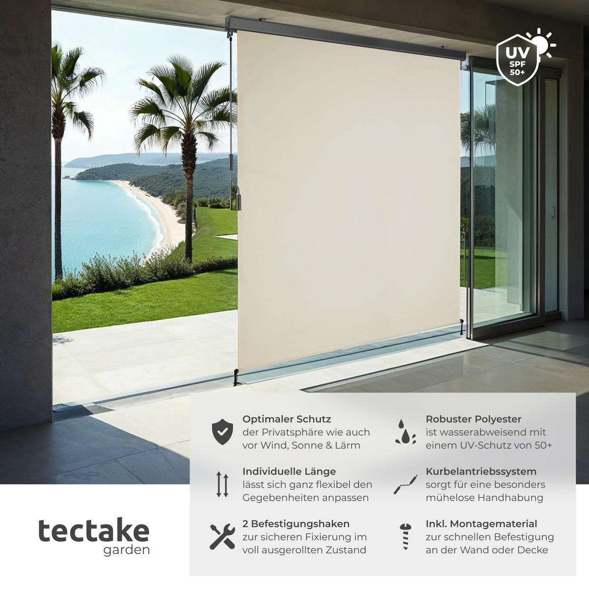 SENKRECHTMARKISE Eloise,inkl. Wandhaltern,beige - Beige, Kunststoff (160/250cm) - tectake