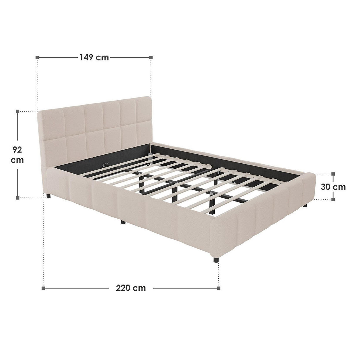 POLSTERBETT Florenz beige 140x200 cm - Beige, Holz (140/200cm) - Juskys