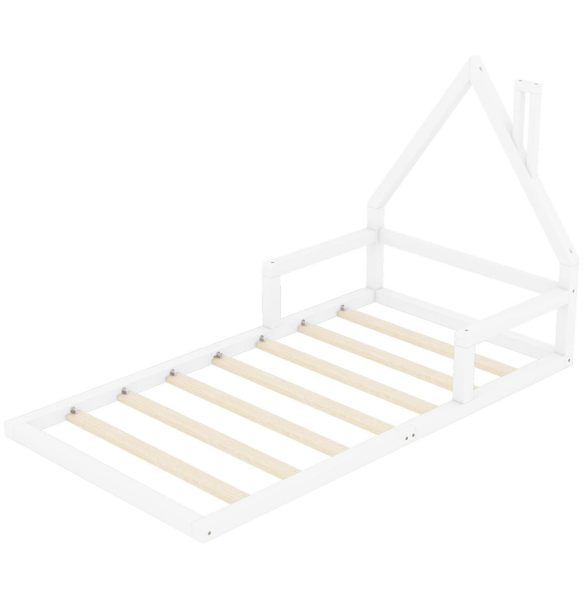 HAUSBETT 90/200 cm Hausform Weiß aus Kiefer massiv - Weiß, Holz (90/200cm) - OKWISH
