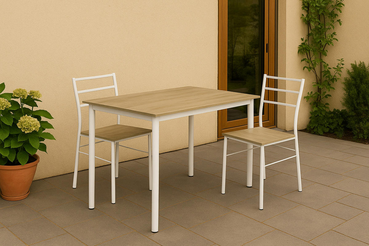 ESSGRUPPE Kölle 3-teilig, Gestell Weiss + Eichedekor, Tisch 80x60cm - Weiß, Holz - TPFGarden