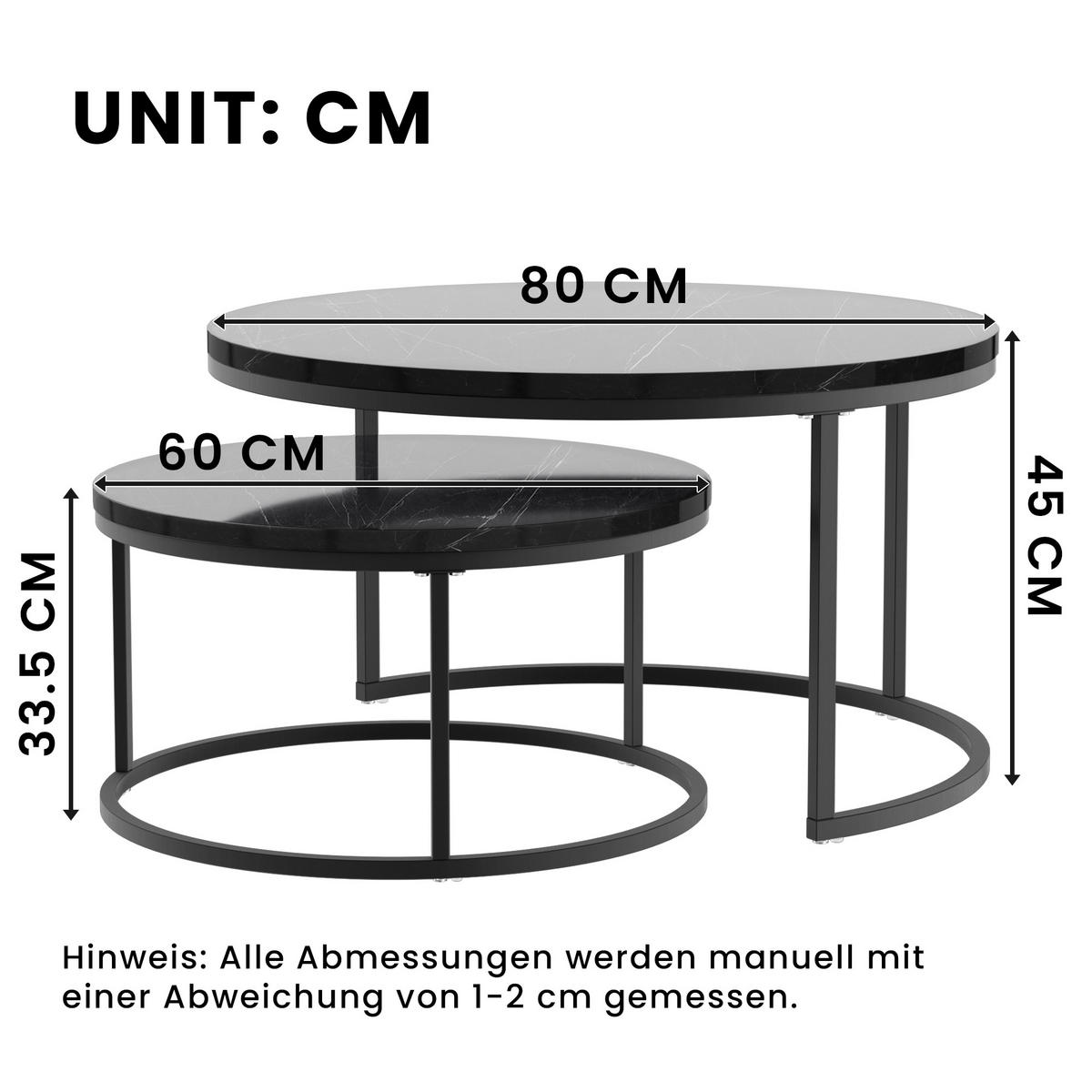 COUCHTISCH 2er Set 80/80/45 cm in Schwarz aus MDF mit Metallgestell - Schwarz, Holzwerkstoff/Metall (80/80/45cm) - CHICFURN
