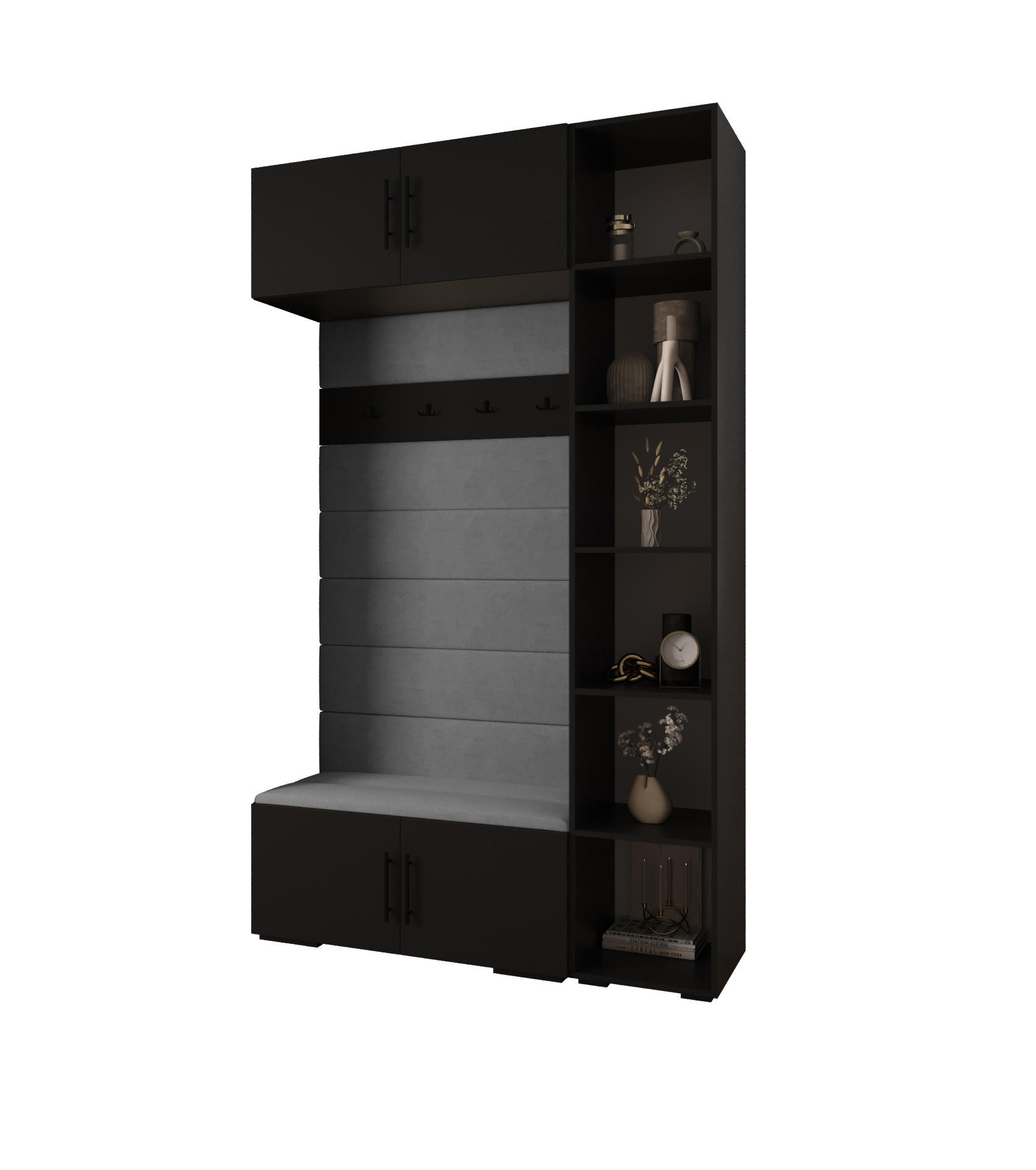Abiks Möbel Garderoben-Set Schwarz, Grau, Schwarz 140x236.7x47 cm