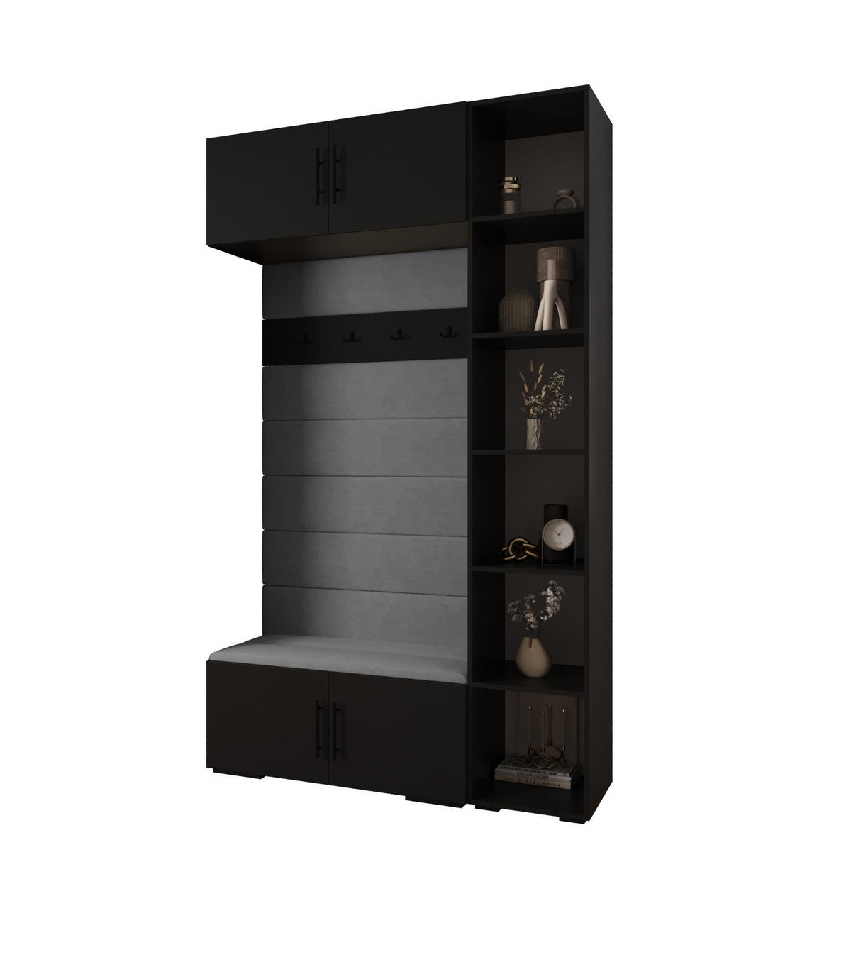 GARDEROBEN-SET 236,7/140/47 - Schwarz/Grau, Holz/Kunststoff (140/236.7/47cm) - Abiks Möbel